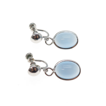 AMCO 925 Sterling Silver Antique Art Deco Real Opalite Screw Back Earrings