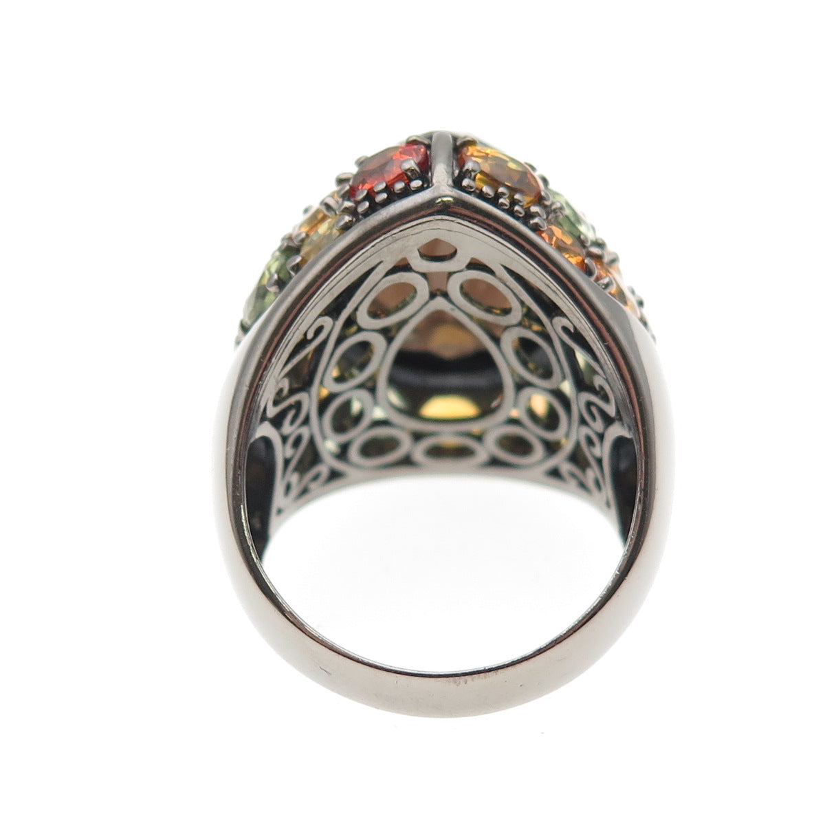Sheridan Kennedy Sterling Black Rhodium Smoky Quartz & Sapphire Ring Size 10.25