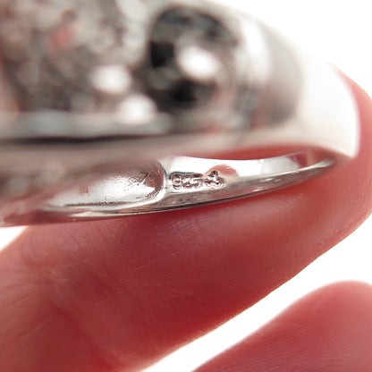 925 Sterling Silver Real White Topaz & Black Spinel Ring Size 6