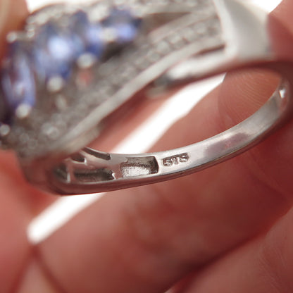 Chuck Clemency 925 Sterling Silver Real Tanzanite & White Topaz Ring Size 8