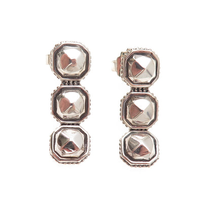 Lagos 925 Sterling Silver 14K Gold Posts Vintage Rocks Collection Drop Earrings