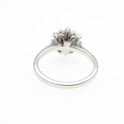 925 Sterling Silver Real Round-Cut Red Garnet & C Z Ring Size 9
