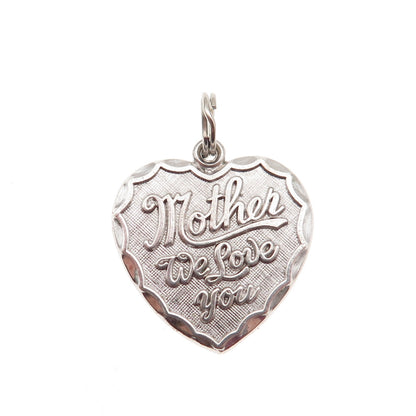 Rembrandt Sterling Silver Vintage Mother We Love You Heart Mini Charm Pendant