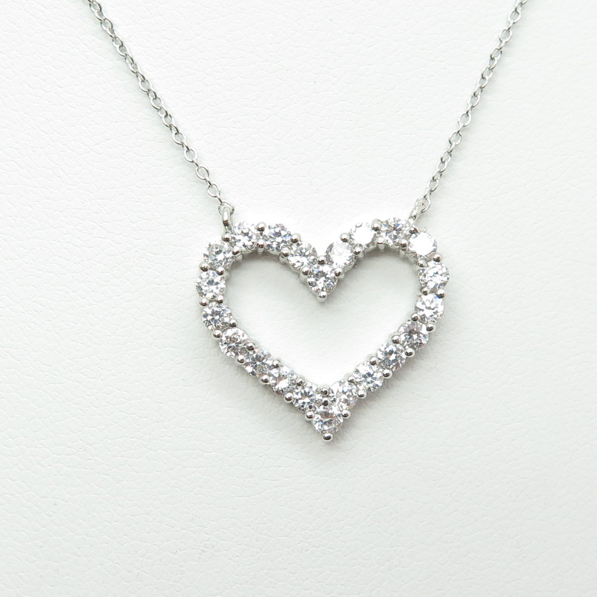 925 Sterling Silver Round-Cut C Z Open Heart Cable Chain Necklace 16-18"