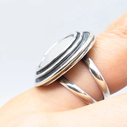 950 Silver Vintage Modernist Wide Ring Size 7.75