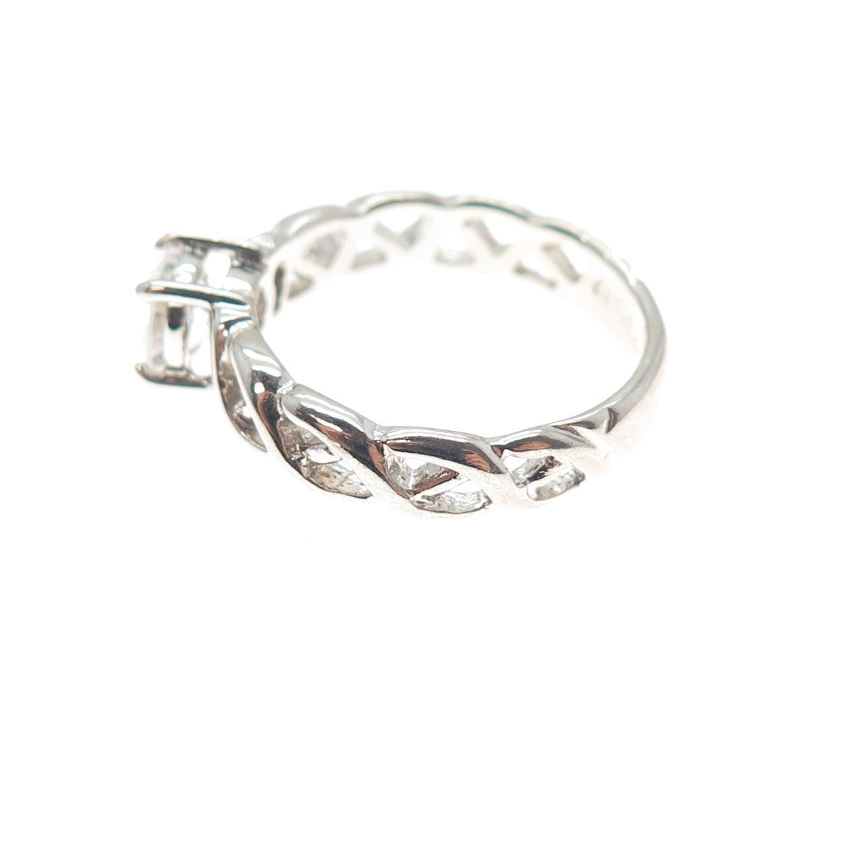 SETA 925 Sterling Silver Vintage Round-Cut C Z Celtic Engagement Ring Size 7.75