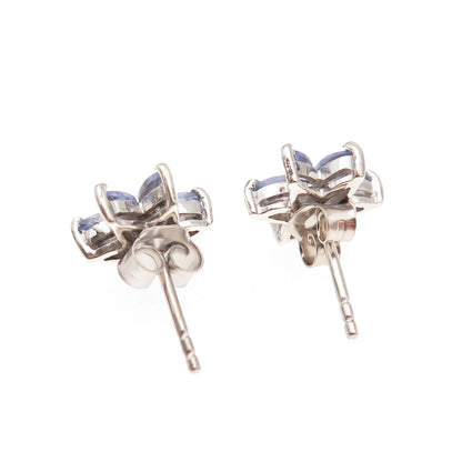 Chuck Clemency 925 Sterling Silver Real Marquise-Cut Tanzanite Stud Earrings