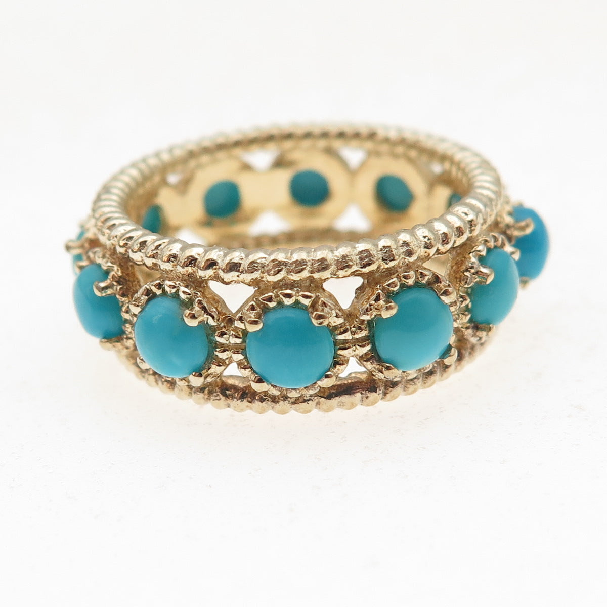 Chuck Clemency 925 Sterling Silver Gold Plated Real Turquoise Ring Size 8.25
