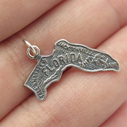 925 Sterling Silver Vintage Florida State Map Charm Pendant