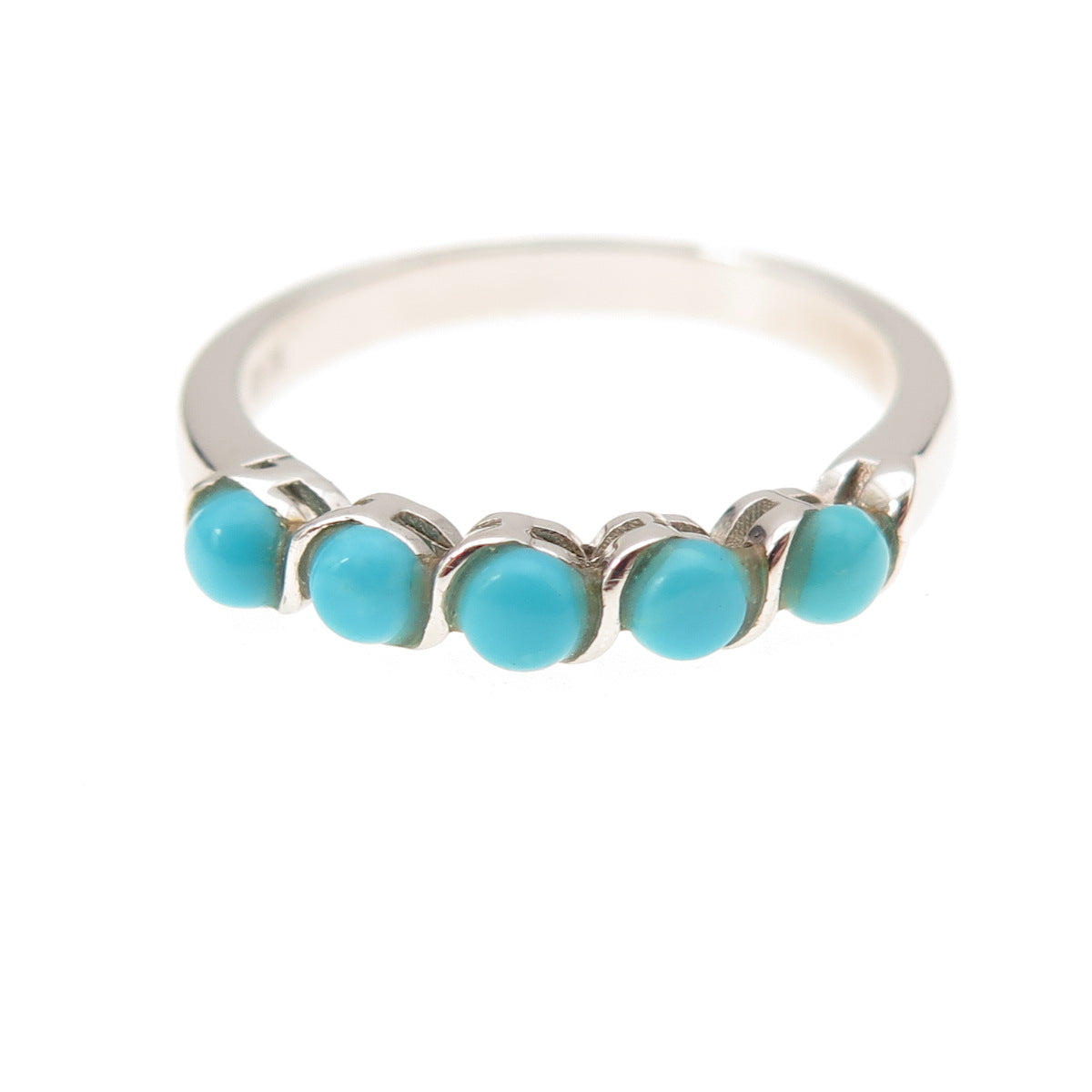 925 Sterling Silver Real Sleeping Beauty Turquoise Beaded Band Ring Size 8