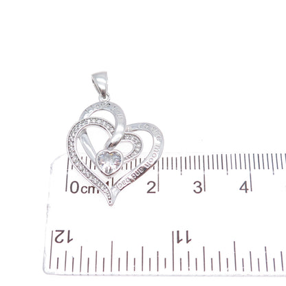 925 Sterling Silver C Z I Love You To The Moon & Back Double Heart Charm Pendant