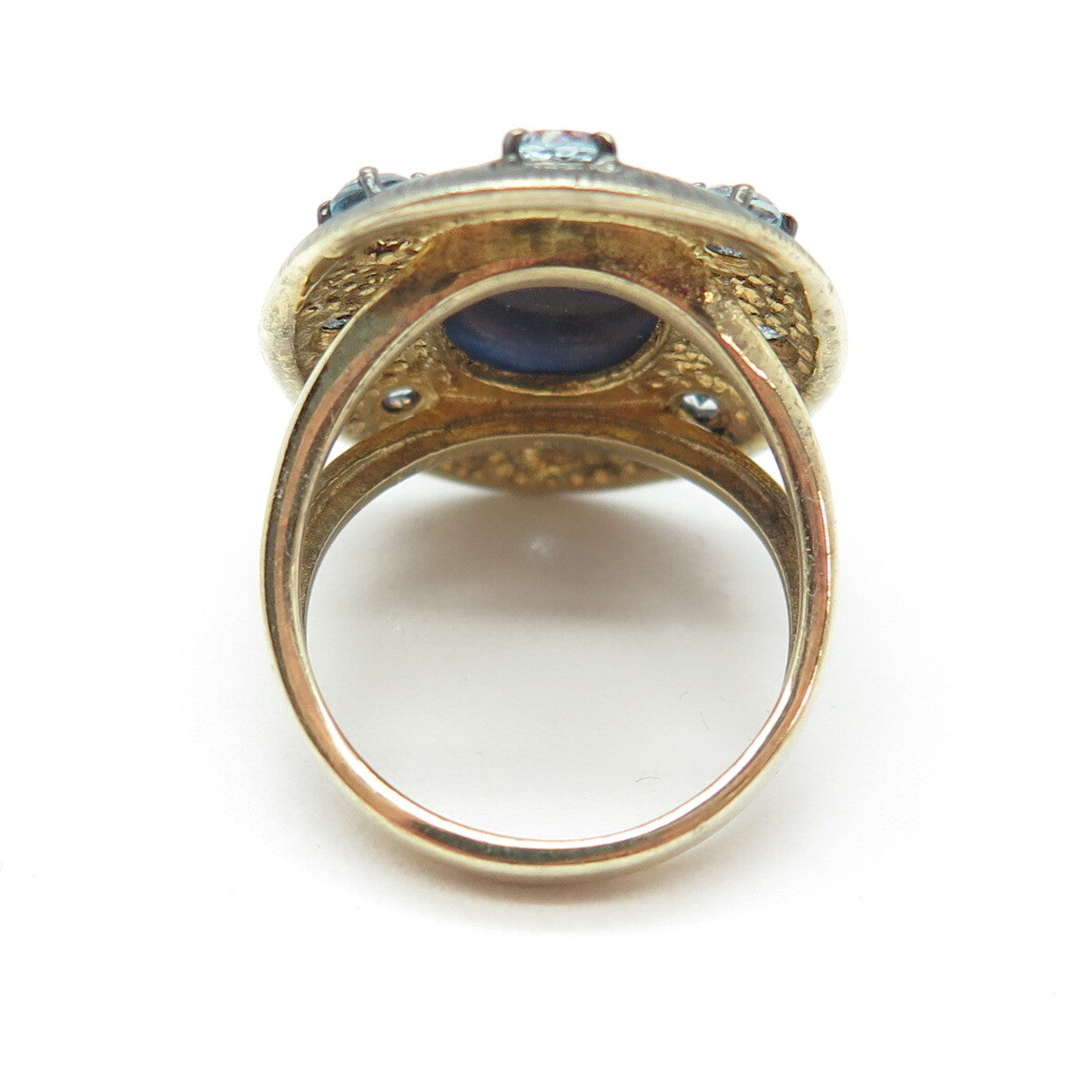 DSMK 925 Sterling Silver 2-Tone Real Sapphire & Blue Topaz Ring Size 6.75