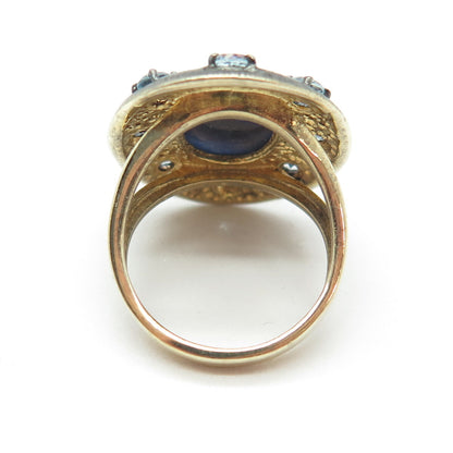 DSMK 925 Sterling Silver 2-Tone Real Sapphire & Blue Topaz Ring Size 6.75