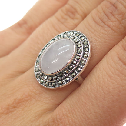Curtis Curtman 925 Sterling Antique Art Deco Real Quartz & Marcasite Ring Size 5