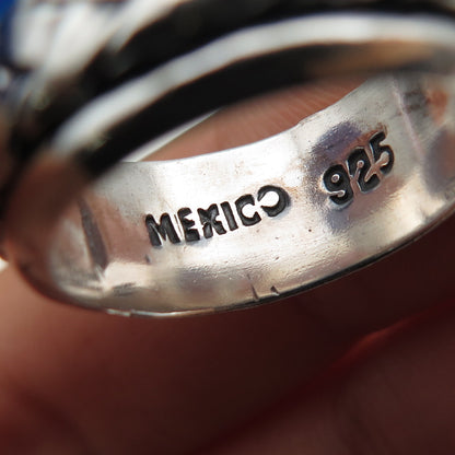 925 Sterling Silver Vintage Mexico Woven Oxidized Rotating Band Ring Size 7