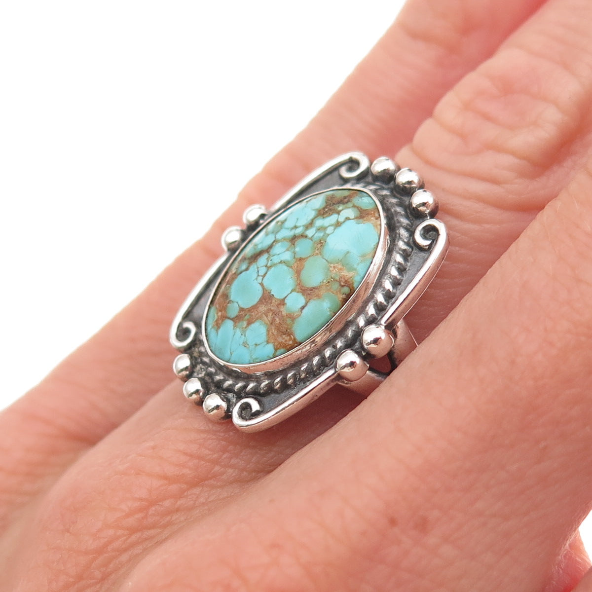Old Pawn 925 Sterling Silver Vintage Southwestern Turquoise Tribal Ring Size 6