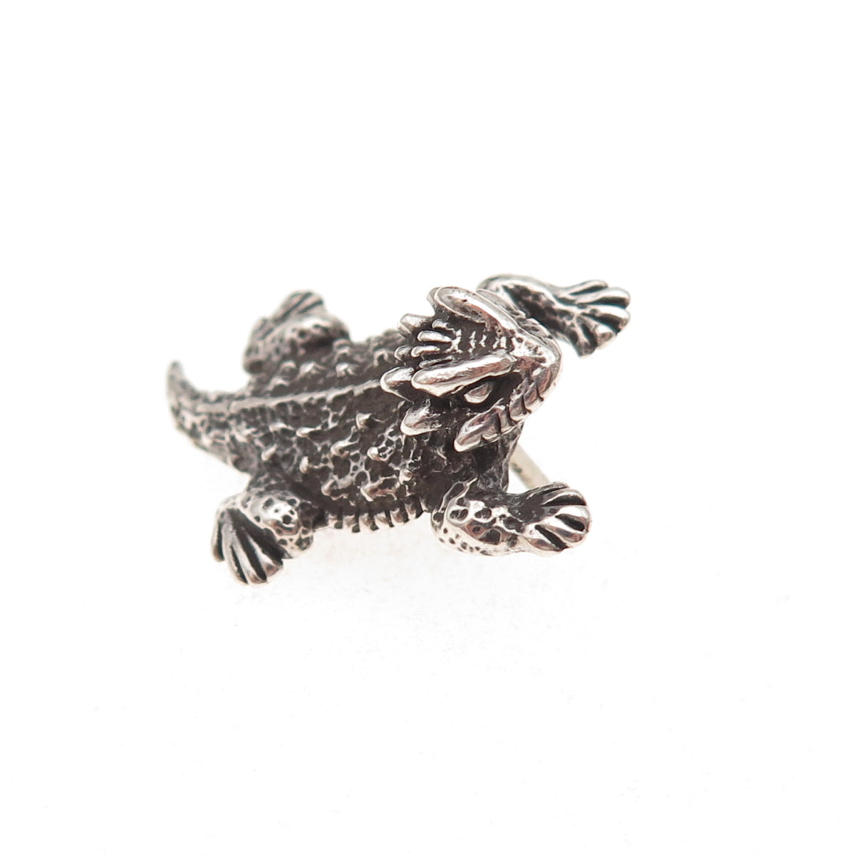 925 Sterling Silver Vintage Horned Lizards Oxidized Tie Tack / Lapel Pin