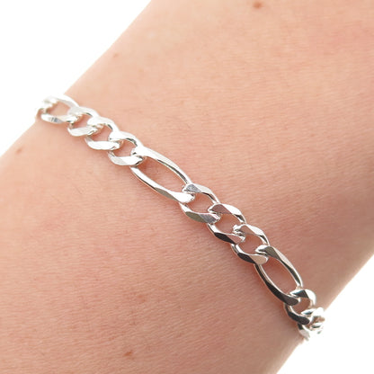 925 Sterling Silver Vintage Italy Figaro Link Bracelet 7.25"