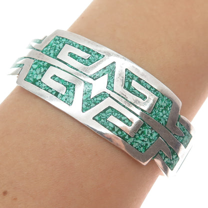 925 Sterling Silver Vintage Mexico Real Turquoise Inlay Adjustable Bracelet 6.5"