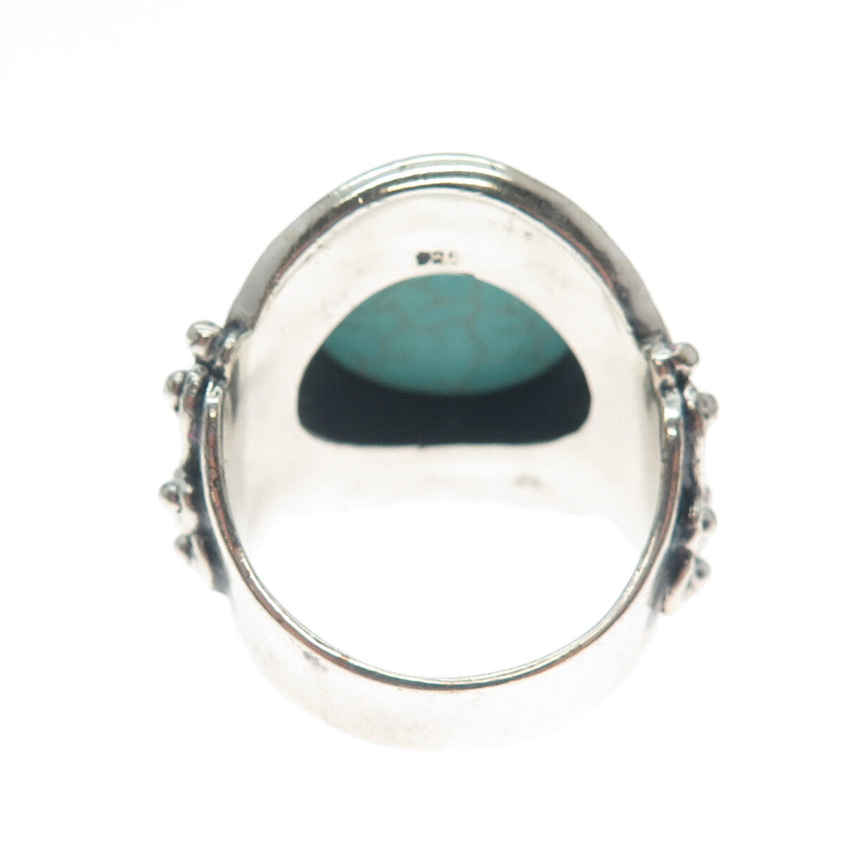 925 Sterling Silver Vintage Lone Mountain Turquoise Sun Oxidized Ring Size 10.5