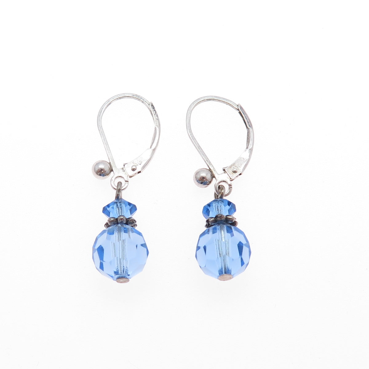 925 Sterling Silver Blue Crystal Dangle Earrings