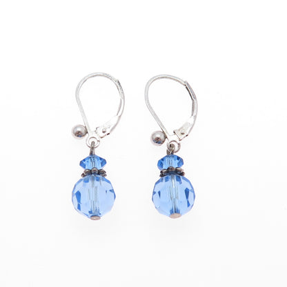 925 Sterling Silver Blue Crystal Dangle Earrings