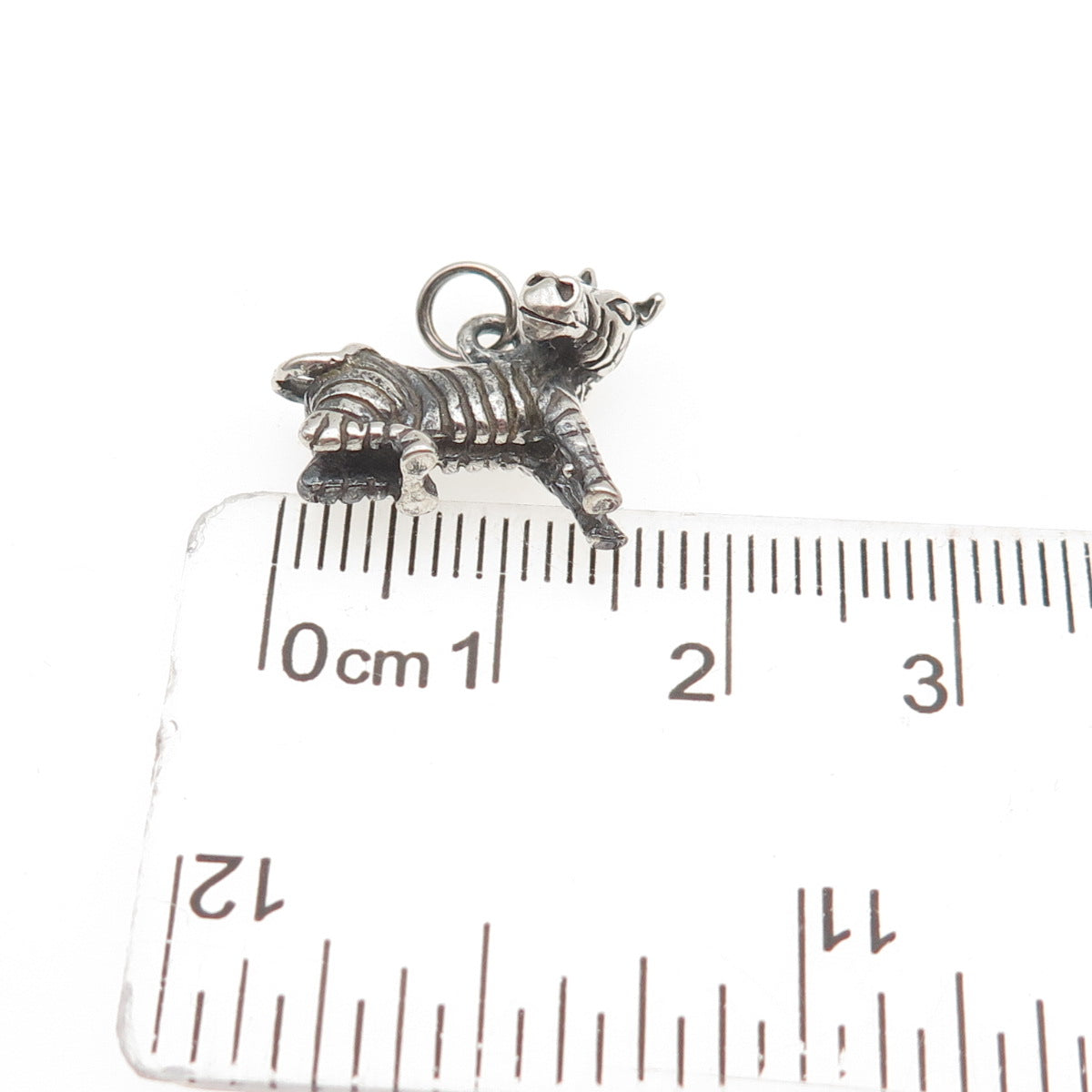 925 Sterling Silver Vintage Zebra Oxidized 3D Mini Charm Pendant