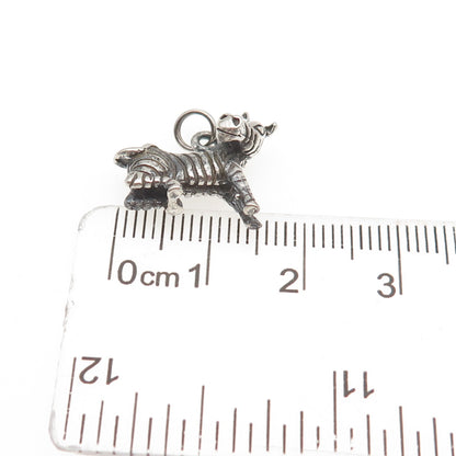 925 Sterling Silver Vintage Zebra Oxidized 3D Mini Charm Pendant