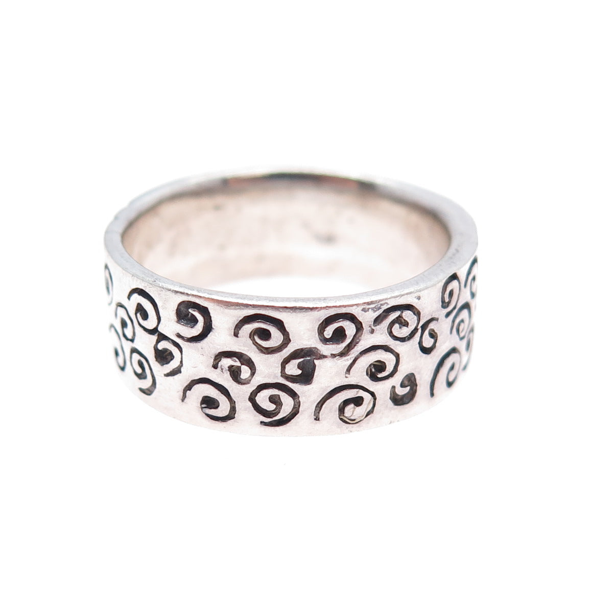 925 Sterling Silver Vintage Modernist Spiral Band Oxidized Ring Size 8.75