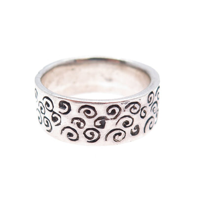 925 Sterling Silver Vintage Modernist Spiral Band Oxidized Ring Size 8.75