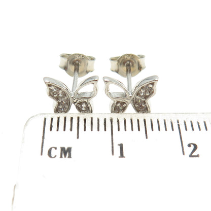 925 Sterling Silver Round-Cut C Z Butterfly Stud Earrings