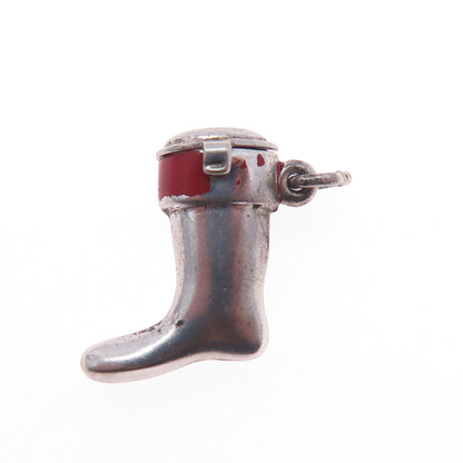 J.M. Fisher 925 Sterling Silver Antique Art Deco Enamel Santa Stocking Pendant