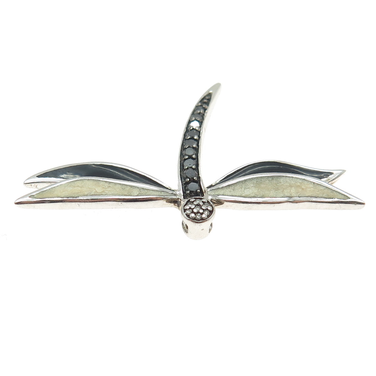 JANE SEYMOUR Sterling Enamel Real Black & White Diamond Dragonfly Slide Pendant