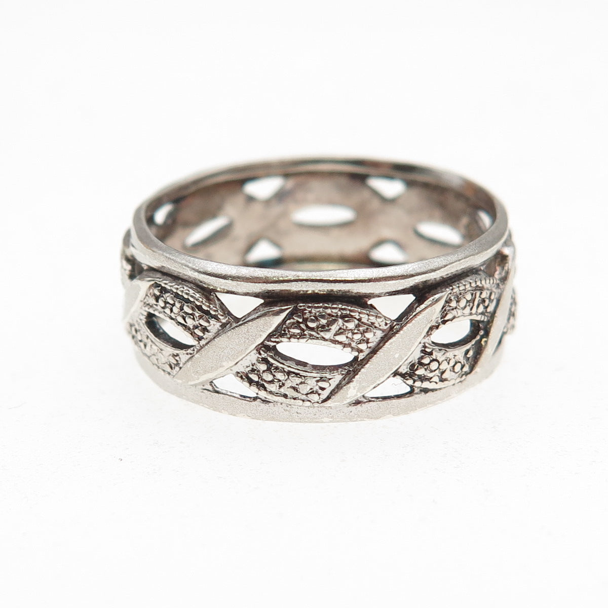 925 Sterling Silver Antique Art Deco Woven Oxidized Band Ring Size 8.25