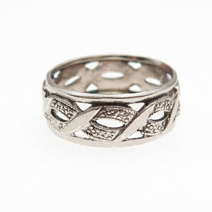 925 Sterling Silver Antique Art Deco Woven Oxidized Band Ring Size 8.25