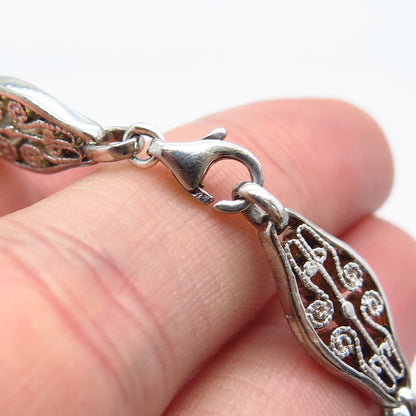 925 Sterling Silver Vintage Ornate Panel Link Bracelet 7.5"