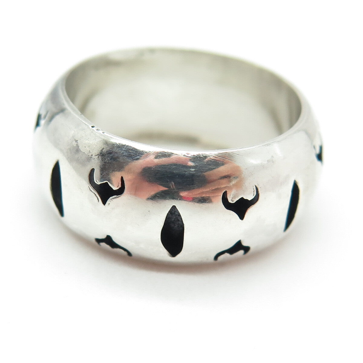 925 Sterling Silver Vintage Buffalo Modernist Shadow Box Band Ring Size 10.75