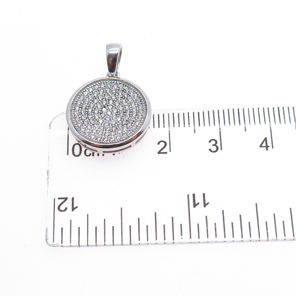 925 Sterling Silver Round-Cut C Z Sparkle Disc Charm Pendant