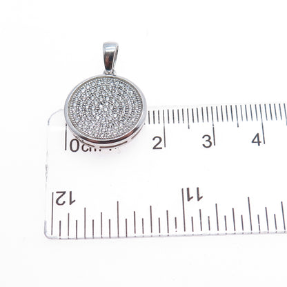 925 Sterling Silver Round-Cut C Z Sparkle Disc Charm Pendant