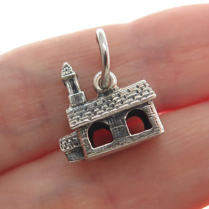 DANECRAFT 925 Sterling Silver Antique Art Deco Old Church Minimalist 3D Pendant
