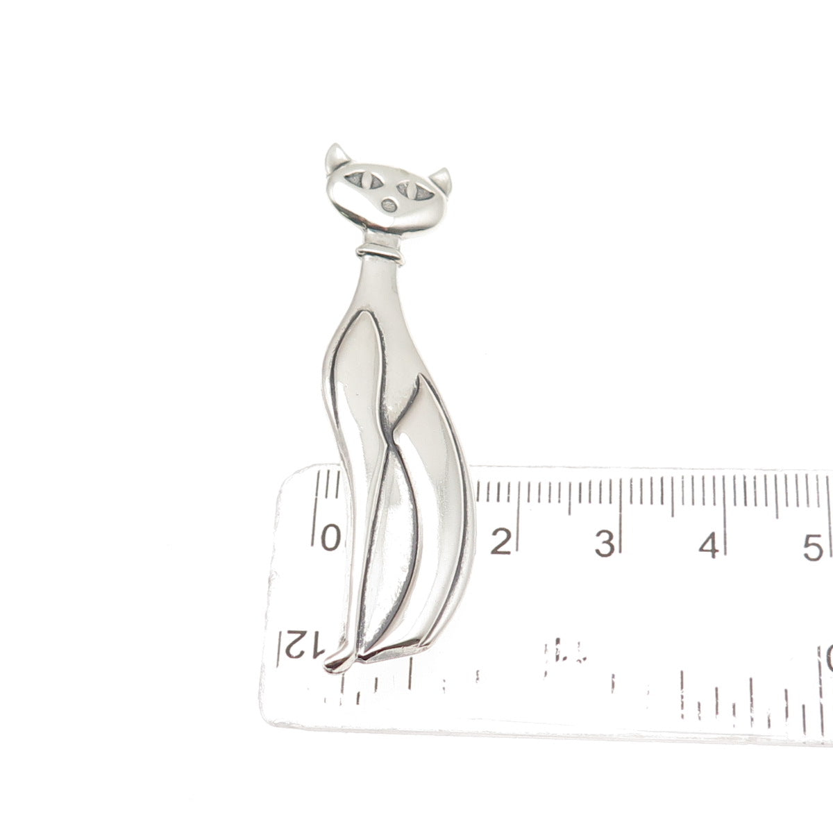 Beaucraft 925 Sterling Silver Vintage Modernist Cat Oxidized Pin Brooch