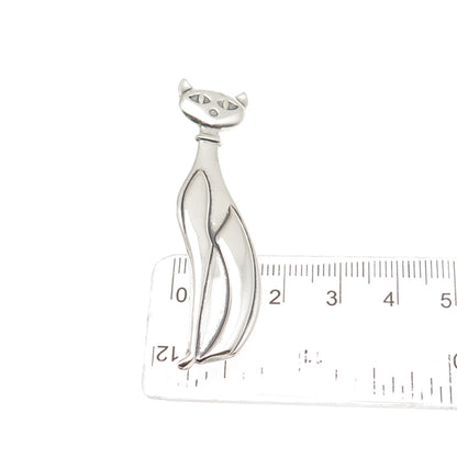 Beaucraft 925 Sterling Silver Vintage Modernist Cat Oxidized Pin Brooch
