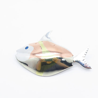 925 Sterling Silver 3-Tone Vintage Mexico Casados Enamel Fish Pin Brooch