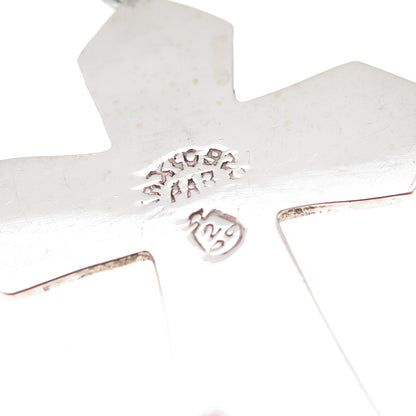 925 Sterling Silver Vintage Mexico Real Turquoise Inlay Cross Pendant