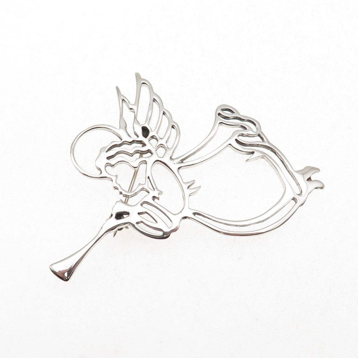 925 Sterling Silver Vintage Angel Playing Trumpet Pin Brooch