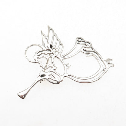 925 Sterling Silver Vintage Angel Playing Trumpet Pin Brooch