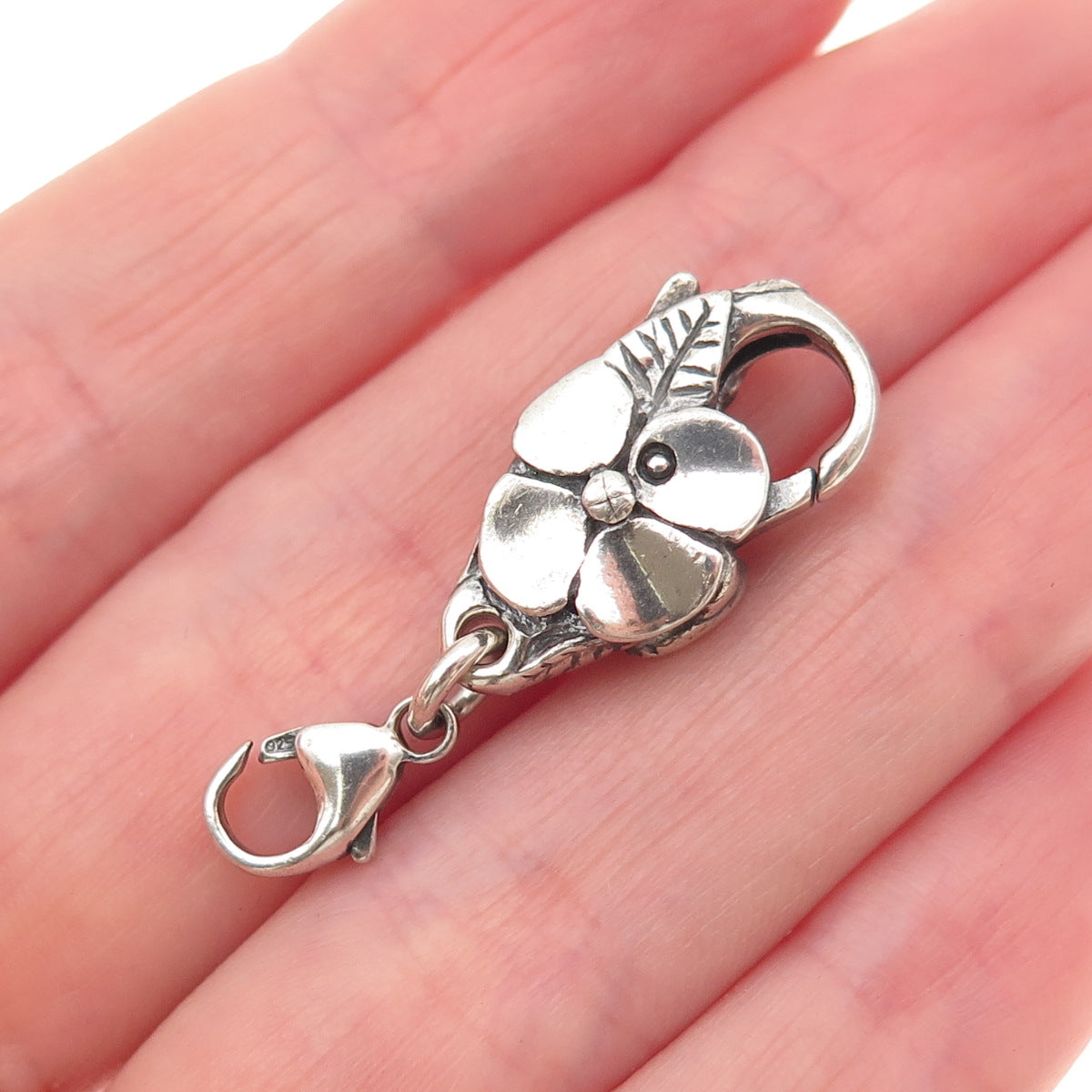 TROLLBEADS LAA 925 Sterling Silver Floral Charm Bracelet Lobster Lock Clasp