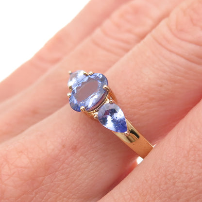 925 Sterling Silver Gold Plated Real Oval & Pear-Cut Tanzanite Ring Size 8