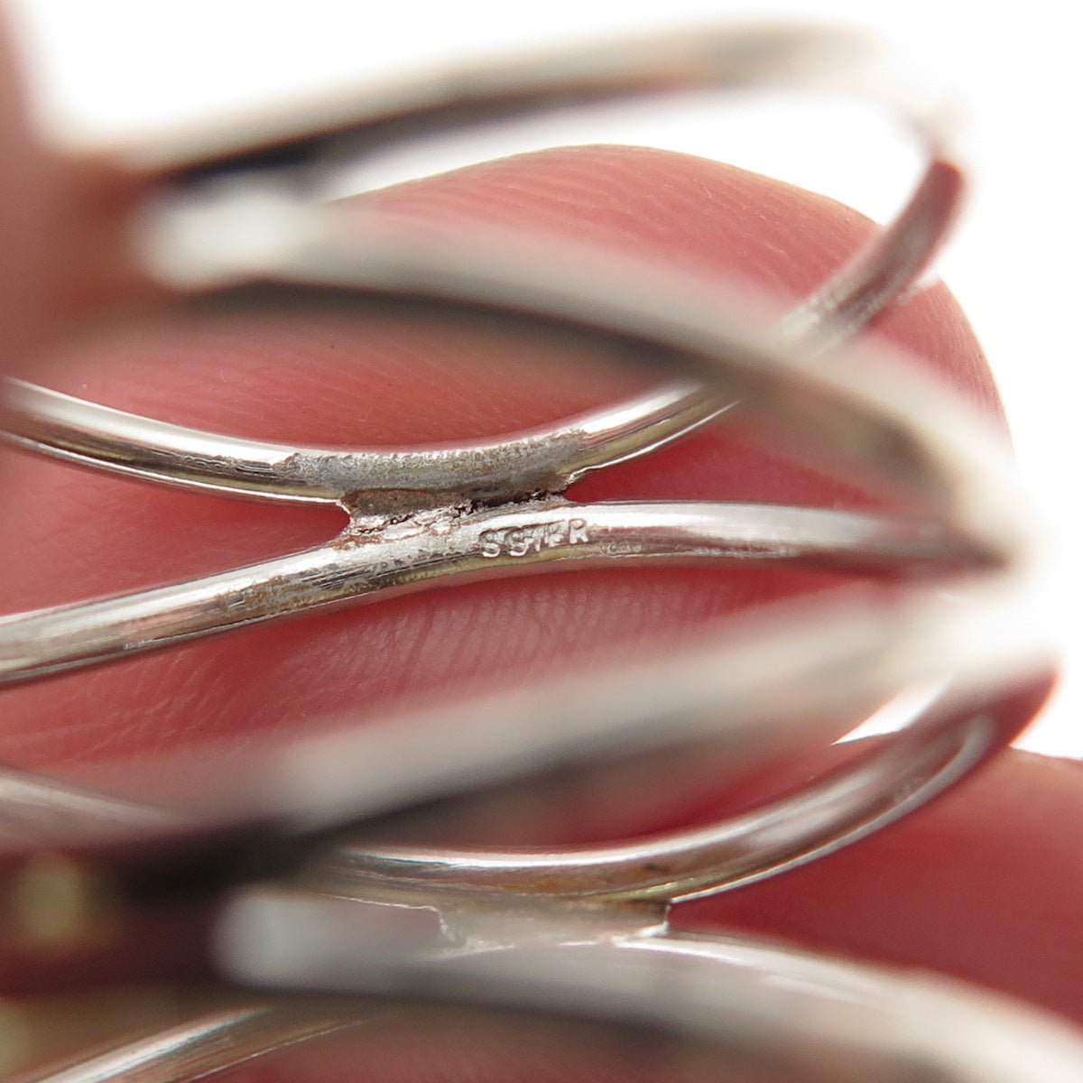 925 Sterling Silver Vintage Modernist Wavy 5-Row Ring Size 8.5