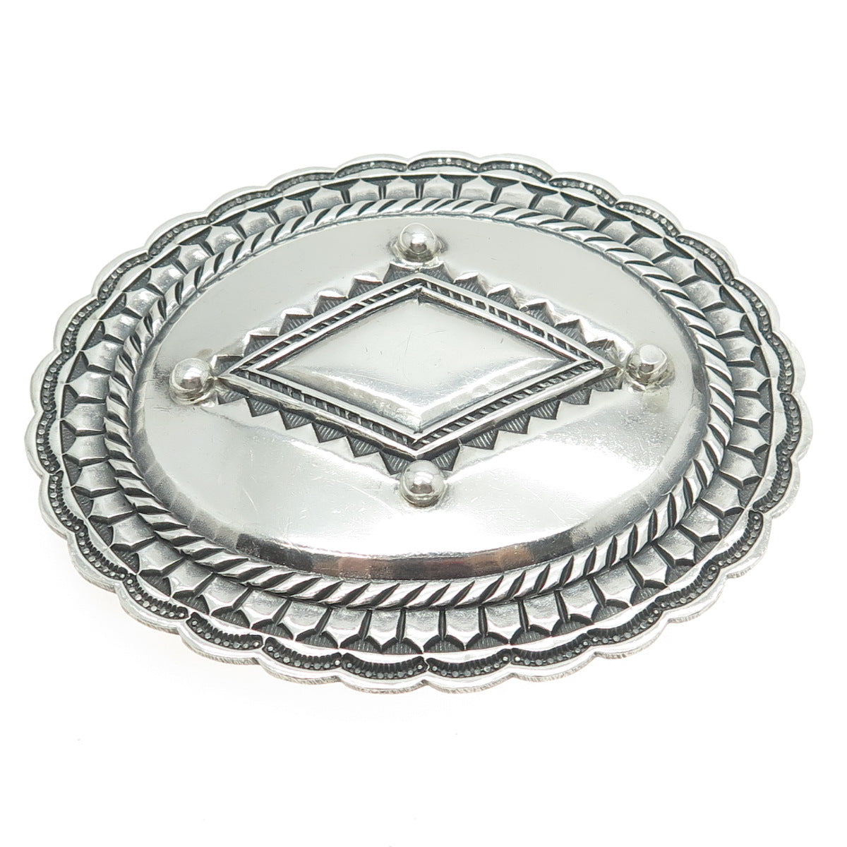 JEFF MORRIS Old Pawn 925 Sterling Silver Southwestern Concho Tribal Belt Buckle